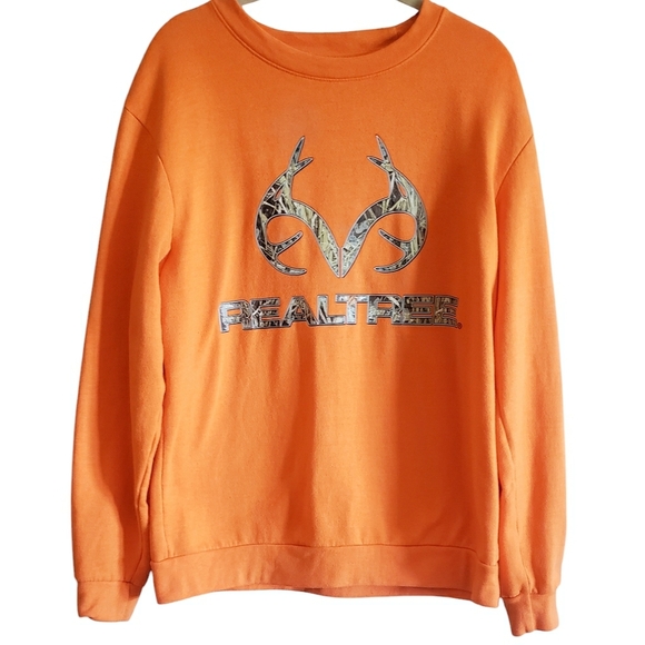REALTREE Sweatshirt Orange Camo Fleece Womens M Unisex Camping Hunting Pullover - Picture 1 of 6